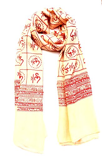 OMA Large OM Sign Block Printed Shawl Soft Scarf For Meditation & Yoga - Premium Quality BRAND - color: Cream