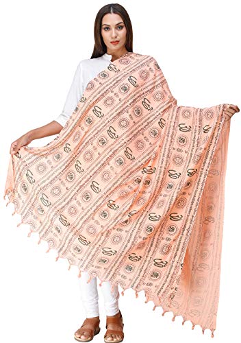 Exotic India Women's Polycotton Prayer Shawl with Printed Om and Gayatri Mantra Stole, Scarves For Pooja, Festive