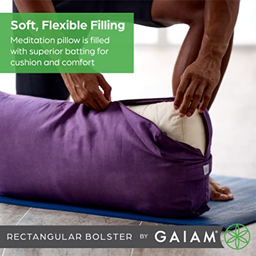 Gaiam Yoga Bolster Pillow, Soft Meditation Cushion for Yoga, Massage and Back Support, Breathable Cotton Fill, Zippered Microfiber Cover, Easy-Carry Handle, Machine Washable - color: Black