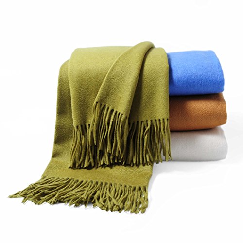 CUDDLE DREAMS Premium Cashmere Throw Blanket with Fringe, Luxuriously Soft (Bamboo Green) - color: Bamboo Green