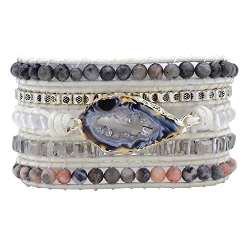 Boho Wrap Bracelet for Women, Handmade Natural Imperial Jasper Multi-Layer Stone Beaded Bracelet, Bohemian Healing Crystal Stone Jewelry Gifts - color: Druzy