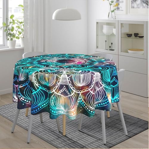 Boho Galaxy Mandala Round Tablecloth - Colorful Floral Pattern for Dining & Home Decor