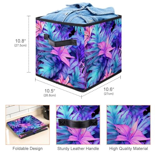 Storage Bags,Clothes Storage Bins Foldable with Handle,1-Pc,Tropical Leaves Watercolor Tree