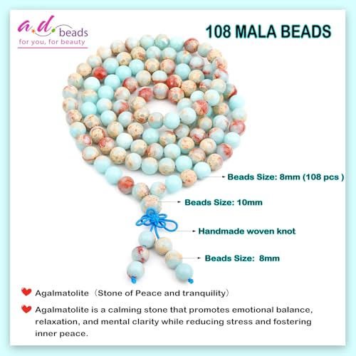 AD Beads 6mm 8mm 108 Prayer Mala Jasper Elastic Bracelet - Handmade Yoga Meditation Healing Power Energy Gifts for Unisex Adult. - color: Agalmatolite (Peace)