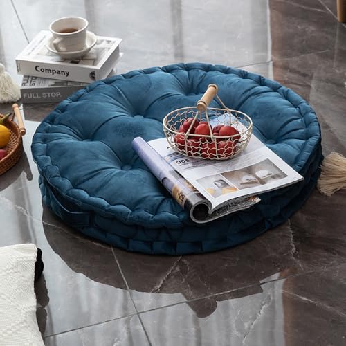 Round Floor Pillow, 23.6x23.6 Inch, Large Seat Cushion for Adults, Soft Thick Meditation Cushion Floor Seating with Handle for Yoga, Reading,Indoor, Outdoor, Dark Blue, 1PCS