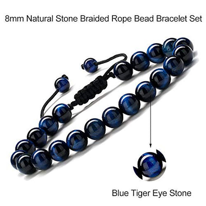 M MOOHAM Fathers Day Gift Mens Bracelet - Beaded Natural Stone 8mm Tiger Eye Matte Agate Lava Rock Bracelets for Men Teen Boys Grandpa Dad Birthday Gifts Jewelry - style: Lava Rock&Blue Tiger Eye Bracelets