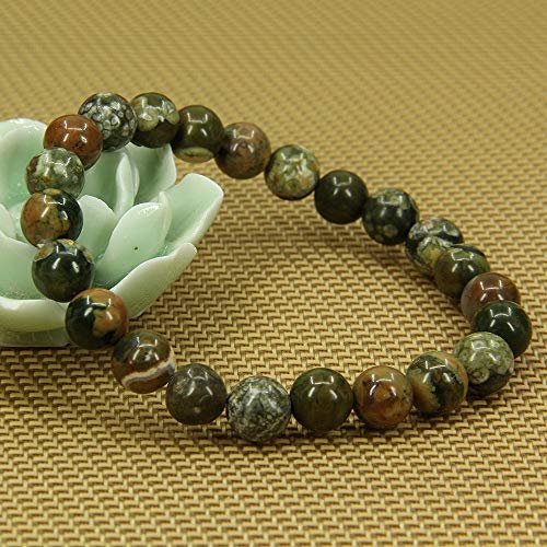 Angelstones Handmade Natural Healing Gemstone 8mm Round Beads Stretch Crystal Bracelet 7 Inch Unisex - color: Rhyolite Jasper