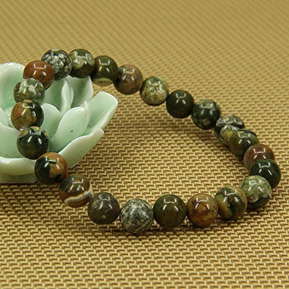 Angelstones Handmade Natural Healing Gemstone 8mm Round Beads Stretch Crystal Bracelet 7 Inch Unisex - color: Rhyolite Jasper