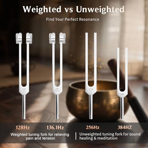 Tuning Forks for Healing Set – 128Hz, 136Hz, 256Hz, 384Hz. Body Tuning Forks Chakra Set, for Medical Sound Healing Therapy, Meditation, DNA Repair, Reiki Energy, Guitar Tune Fork - size: Health 4 set