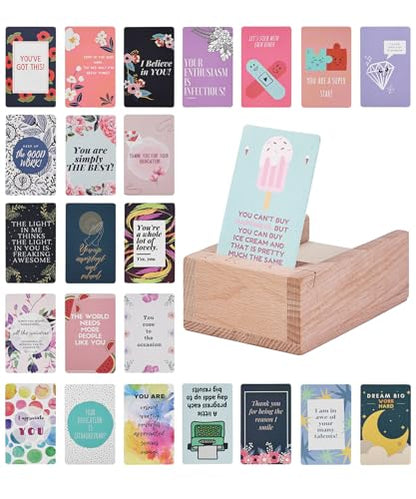 Mr. Pen- Encouragement Cards with Wooden Stand, 100 pcs Inspirational Cards, Motivational Cards, Inspirational Note Cards, Motivational Quote Cards, Kindness Cards - color: Light Honey