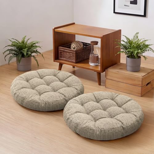 Set of 2 Round Floor Cushion Large Seat Pillows Seating Pad for Adults Tufted Meditation Cushion for Living Room Tatami Bedroom 18.8 x 18.8 Inch Light Grey - color: Light Grey