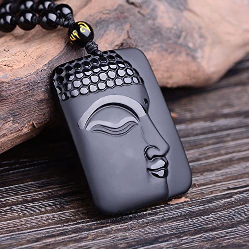 Natural black obsidian rainbow obisidan ice obsidian Maitreya launghing buddha necklace Amulet pendant bead chain - color: Sakyamuni buddha