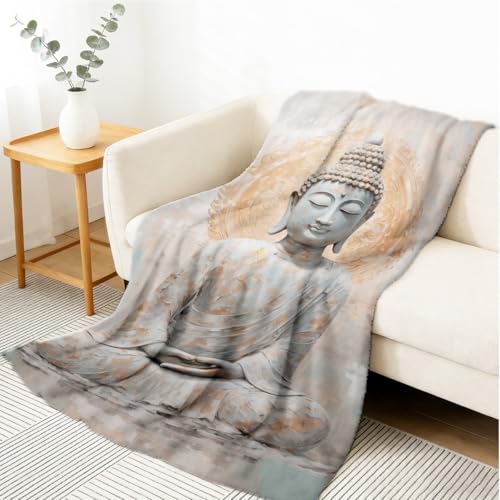 Buddha Throw Blanket Religious Prints Blanket Flannel Soft Zen Meditation Yoga Home Decor Cozy Spiritual Gifts 59"x86" - color: Blue, size: 59"x86"