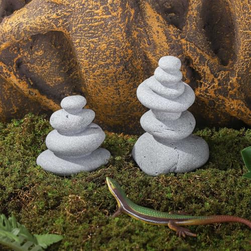 Mini Stacking Rock Stone Decor Stacked Stone Sculptures Zen Cairn Statue Realistic Ornament for Garden, Fish Tank Home Office(Small+Large)