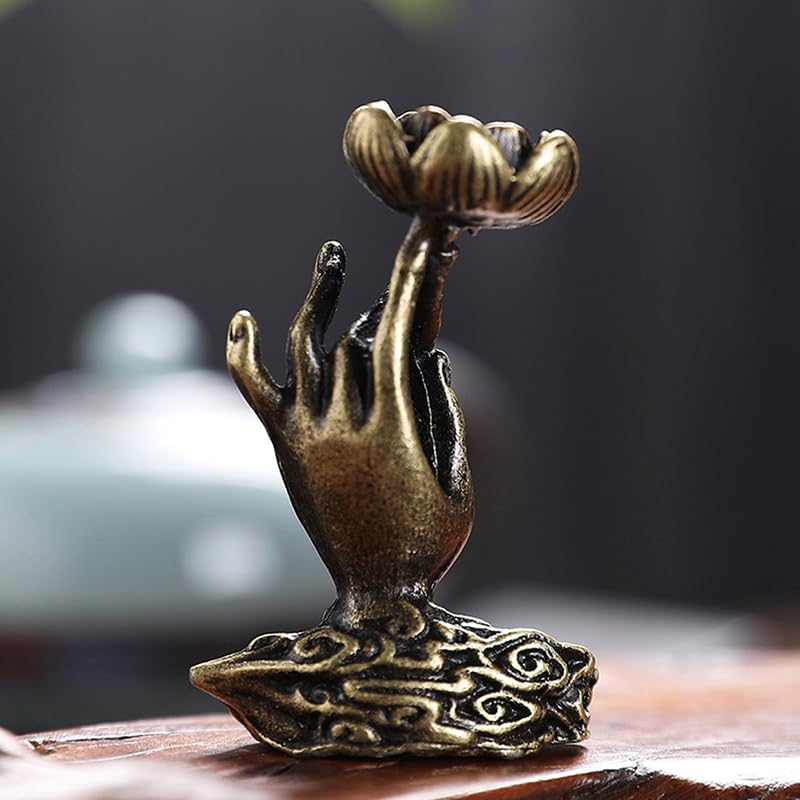 Backflow Incense Buddha Hand Ornament, Brass Incense Holder for Zen Tea Table and Coffee Table, Small Desktop Decoration