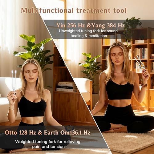 Tuning Forks for Healing Set – 128Hz, 136Hz, 256Hz, 384Hz. Body Tuning Forks Chakra Set, for Medical Sound Healing Therapy, Meditation, DNA Repair, Reiki Energy, Guitar Tune Fork - size: Health 4 set