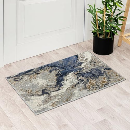 LUXE WEAVERS Marble Blue Area Rug 2x3 Modern Abstract Swirl Design Non-Shedding Carpet - color: Blue, size: 2' x 3' (Rectangular)