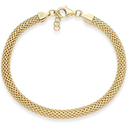 Hypoallergenic 18K Gold Plated 925 Silver 5mm Mesh Bracelet, Women Classic Stackable Minimalist Gift - color: Length 7 Inches