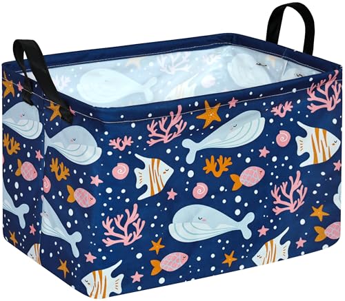 Rectangle Gift Storage Basket Home Shelf Storage Basket Organizer Box Clothes Laundry Hamper Nursery Basket Laundry Basket with Handles (Whale) - color: Whale