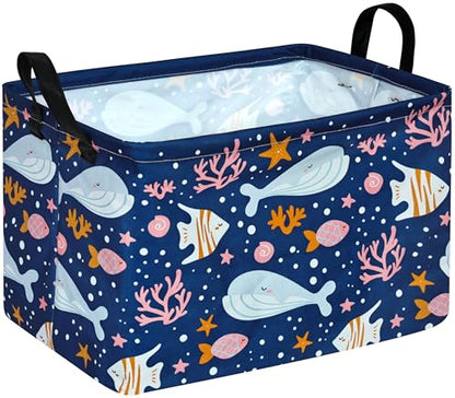 Rectangle Gift Storage Basket Home Shelf Storage Basket Organizer Box Clothes Laundry Hamper Nursery Basket Laundry Basket with Handles (Whale) - color: Whale