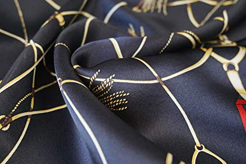 ANDANTINO 100% Mulberry Silk Scarf -21” Lightweight Square Neckerchief – Breathable Digital Printed Scarves with Gift Packed - color: Black & Red