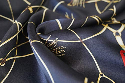 ANDANTINO 100% Mulberry Silk Scarf -21” Lightweight Square Neckerchief – Breathable Digital Printed Scarves with Gift Packed - color: Black & Red
