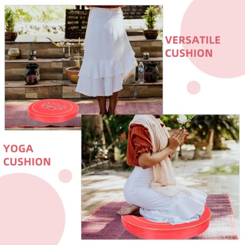 Meditation Cushion Floor Pillow Buckwheat Bolster Crimson Floral Worship Mat Thick Small Sitting Cushion for Zen Meditation and Prayer