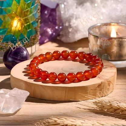 Bivei 8mm Beaded Bracelets for Women Handmade Semi Precious Natural Stone Stretch Elastic Jewelry Yoga Protection Gifts - color: Carnelian - Passion, size: Large 8-8.27 inch