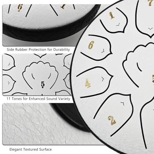 Rain Drum for Outside Garden, MIUYA 6 Inch 11 Notes Steel Tongue Drum for Adults, Beginner Percussion Instrument for Meditation Yoga, Cloud White - color: Cloud White