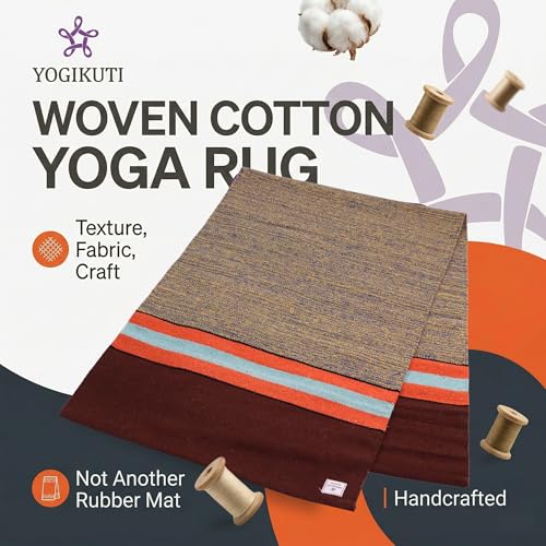 Yogikuti 100% Cotton Yoga Rug/Natural Woven Yoga Mat/Breathable Non-Slip Yoga Carpet for Ashtanga, Iyengar & Meditation Practice/Foldable & Eco-Friendly Yoga Mat