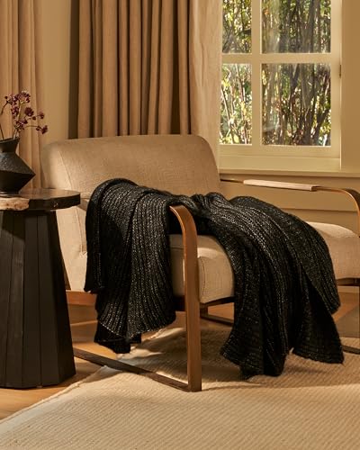 UnHide Melange Knit Blanket - 60" x 80" Textured & Ultra-Soft Wool Throw - Timeless & Breathable Knitted Blanket for Bedroom & Living Room - Night Owl - color: Night Owl, size: Melange Wool (60" x 80")