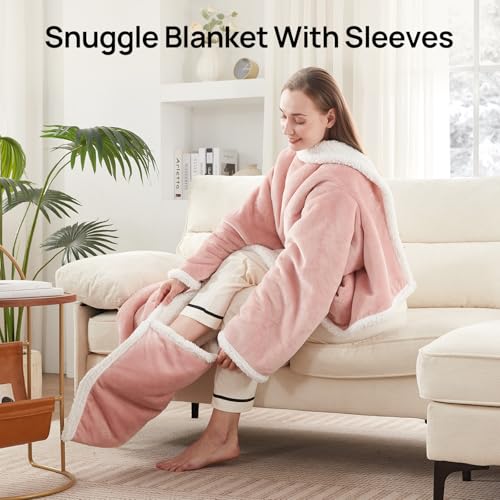 Westinghouse Electric Snuggle Throw Blankets with Foot Pocket, Wearable Heated Blanket with Sleeves, 6 Heating Levels & 2 to 10 Hours Heating Time Settings, 50 * 70"+18", Pink - color: Pink&ivory, size: 70*50" Heated Snuggle Blanket