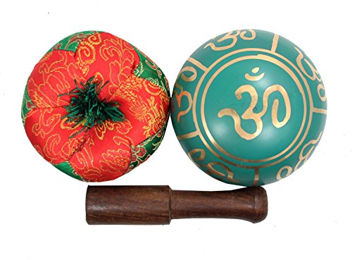 DharmaObjects Tibetan Relaxing Om Singing Bowl/Cushion/Mallet (Green) - color: Green, size: Small