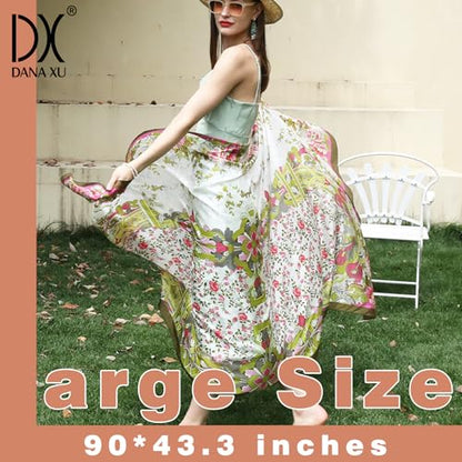 100% Mulberry Extra Large Silk Pashmina Scarf Shawls And Wraps For Women Evening Dress Summer Travel Floral Blanket - color: 60 Green&red