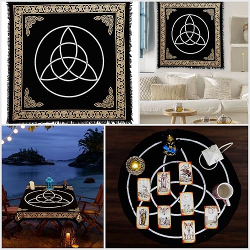 Indian Consigners Altar Cloth Vesica Pisces Knots Witchcraft Alter Tarot Spread Wiccan Spiritual 36" Sacred Alter Table Cloth (Triquetra Gold Silver) - color: Triquetra Silver