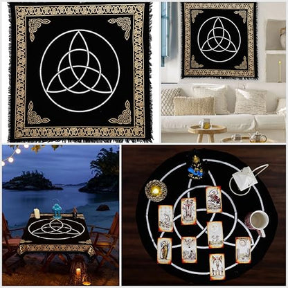 Indian Consigners Altar Cloth Vesica Pisces Knots Witchcraft Alter Tarot Spread Wiccan Spiritual 36" Sacred Alter Table Cloth (Triquetra Gold Silver) - color: Triquetra Silver