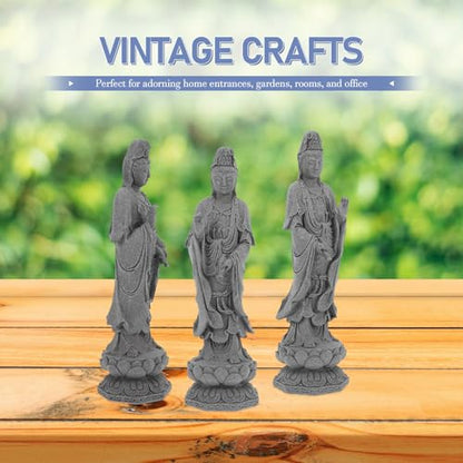 Uonlytech Avalokitesvara Buddha Statue Figurine Desktop Grey Stone Sculpture for Home Office Zen Garden Decoration Meditating Avalokitesvara Sculpture