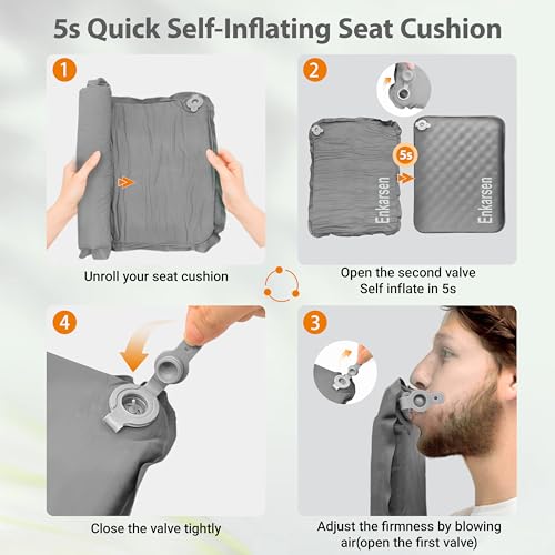 Inflatable Travel Seat Cushion – Self-Inflating Memory Foam Pad for Airplane, Stadium Bleachers, Camping, Hiking & Backpacking – Ultralight Compact & Portable Sitting Cushion - color: Grey