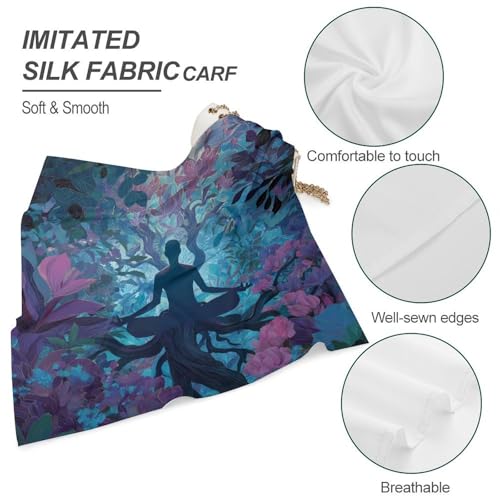 Meditation Yoga Roots Branches Leaves Women Scarf Silk Like Bandana Square Headscarf Hair Scarves Neckerchief Headwear - size: 18"x18"