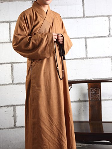 ZanYing Men's Long Gown Traditional Buddhist Meditation Monk Robe - color: Brown S31, size: Small