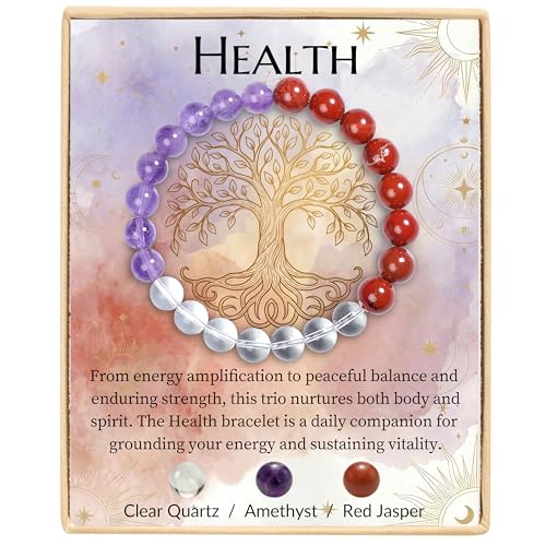 Bivei Protection Bracelet, Strength Crystal Healing Bracelet 8MM - Spiritual Stretch Beaded Jewelry for Women Men Gift - color: Health
