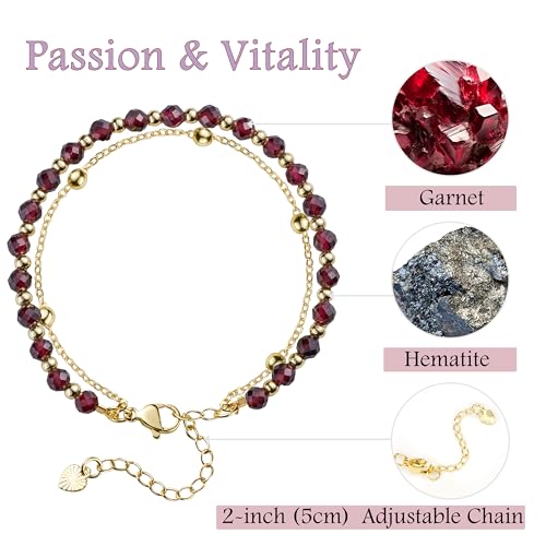Farfume Crystal Bracelet Beaded Bracelets 4mm Natural Stone Beads Gemstone Handmade Jewelry Gift for Women - color: Garnet-Passion & Vitality