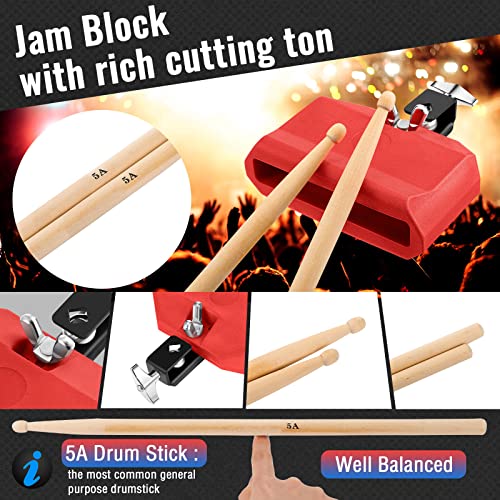Boao 6 Pieces Drum Jam Block Musical Percussion Block with Maple Sticks 5a Adjustable Mount Bracket Plastic Percussion Instruments for Latin Drum