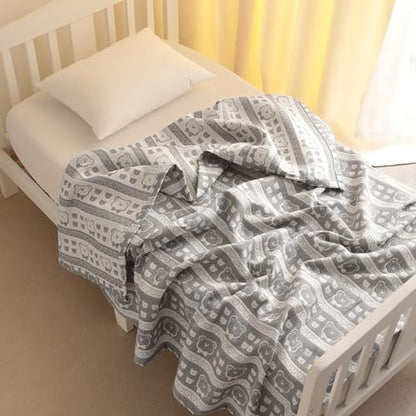 NTBAY 3 Layer Oversized Muslin Cotton Toddler Blanket, Jacquard Reversible Nursery Bed Blanket, Super Soft and Thermal for All Seasons, Baby Gift, 45"x60", Dark Grey Bear - color: Dark Grey Bear, size: 45x60 Inch (Pack of 1)