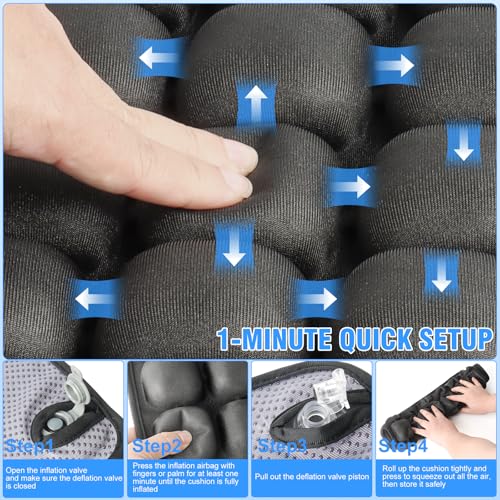 Upgrade Travel Cushion Airplane Seat with No External Pump, 3D Inflatable Seat Cushion, Adjustable Air Cushion with Non-Skid, Coccyx Tailbone Pain Relief Chair Pad for Office, Car, Wheelchair