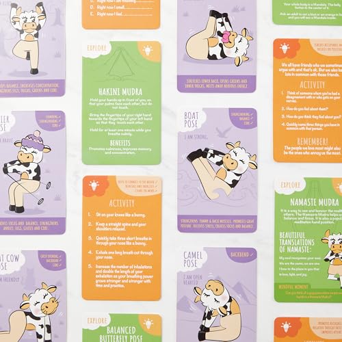 Myga Mindfulness Yoga Cards for Kids, 59 Interactive Yoga Pose Cards with Positive Affirmations, Breathing Exercises, Fun Facts and Activities