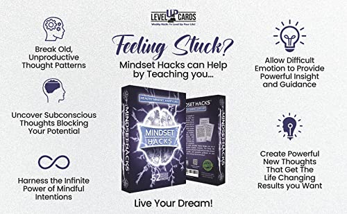 Mindset Hacks Cards - Fun Weekly Action Program Designed To Build Your Winning Mindset! Motivational Cards, Positive Affirmation Tool, Perfect Mental Health Gift!