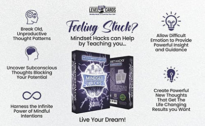 Mindset Hacks Cards - Fun Weekly Action Program Designed To Build Your Winning Mindset! Motivational Cards, Positive Affirmation Tool, Perfect Mental Health Gift!