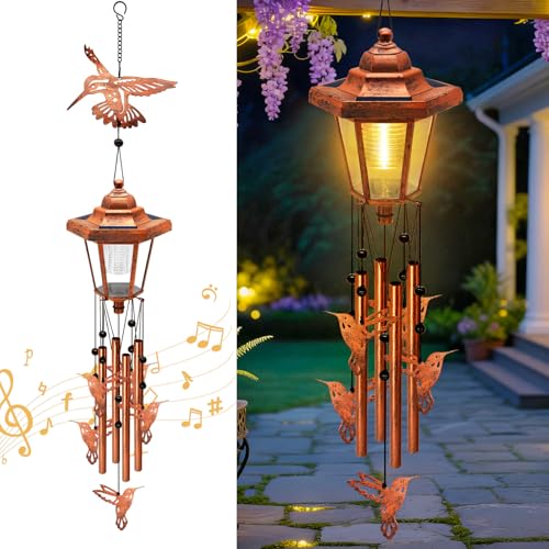 Large Solar Hummingbird Wind Chimes, Gifts for Women Mom Grandma Wife Sister Daughter Neighbor, Classic Bronze Wind Chimes with Wind Catcher, Solar Decor Lights for Outdoor Garden Patio Porch Window - size: Hummingbird Wind Chimes
