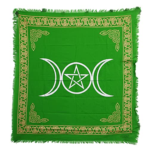 Indian Consigners Beautiful Gold Silver Alter Square for Sacred Places Triple Pentagram Moon Altar Cloth Parot Green 61 by 61 CMS/24x24 inches - color: Parot Green, size: 24" x 24" (Square)